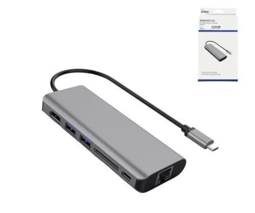 USB-C til 2x USB 3.0, HDMI, RJ45, SD, USB-C SD-kortleser, 1x USB-C Data + PD 100W